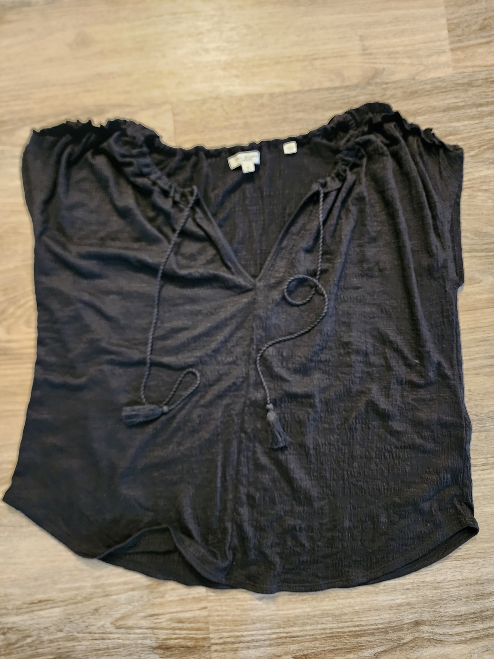 Max Studio Black Tie-Neck Peasant Blouse